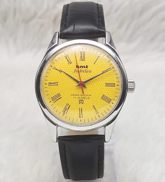 HMT Jubilee Sun Yellow Dial Roman Indices 17 Jewels Handwinding Watch - Timeless Elegance