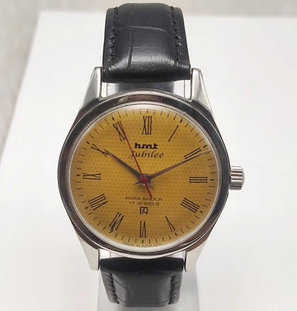 HMT Jubilee Watch 17 Jewels Yellow Dial Handwinding Timepiece