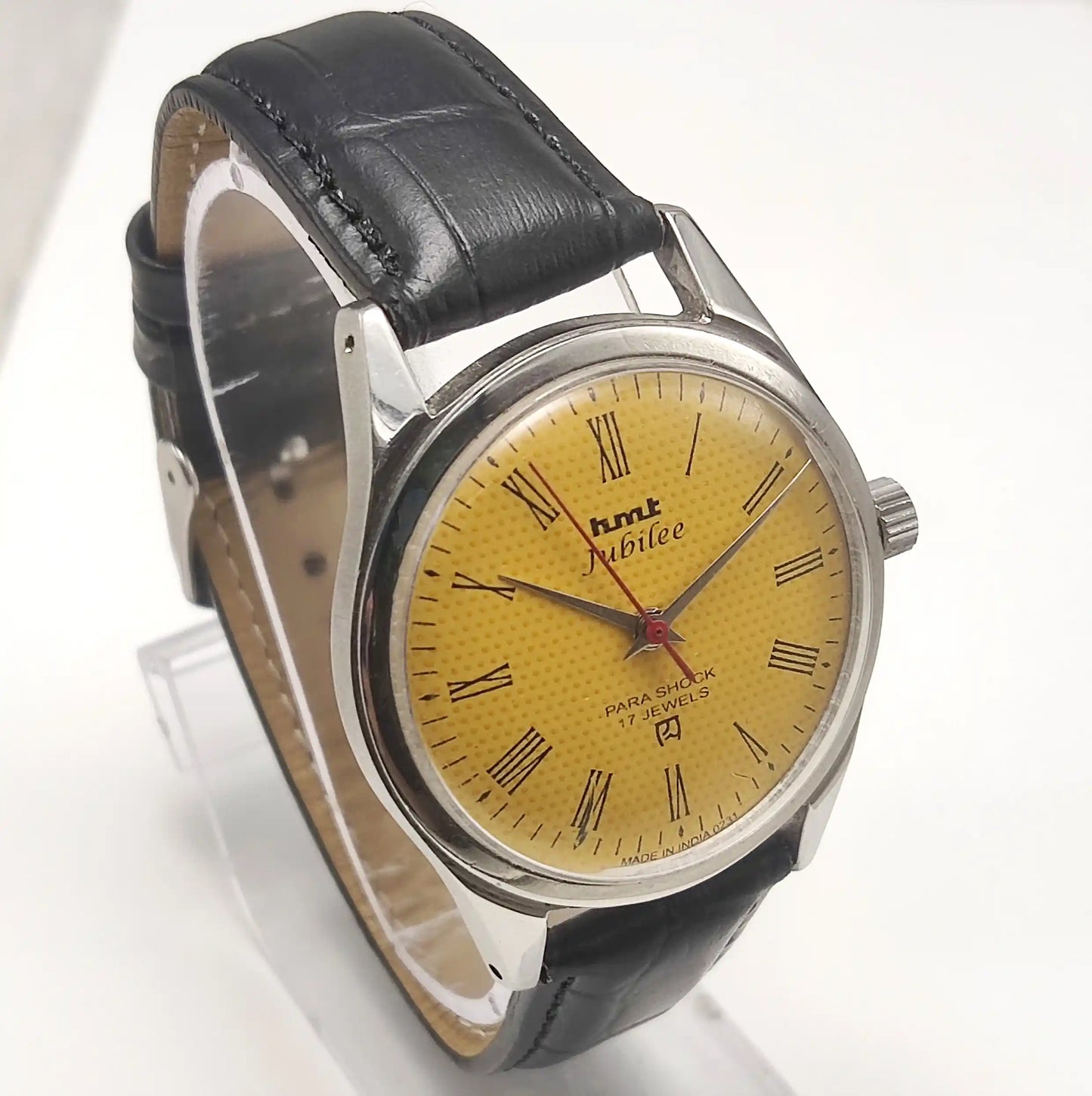 HMT Jubilee Watch 17 Jewels Yellow Dial Handwinding Timepiece