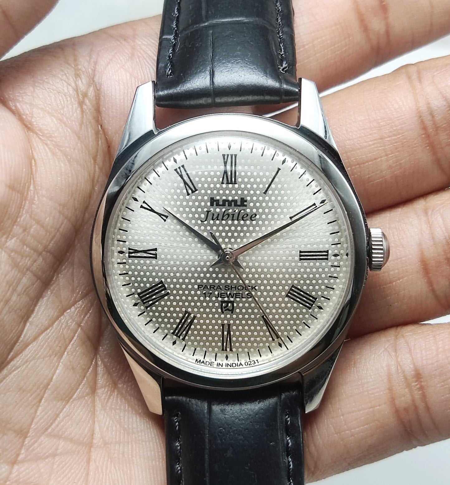 HMT Jubilee Watch 17 Jewels silver Dotted Dial Handwinding Timepiece
