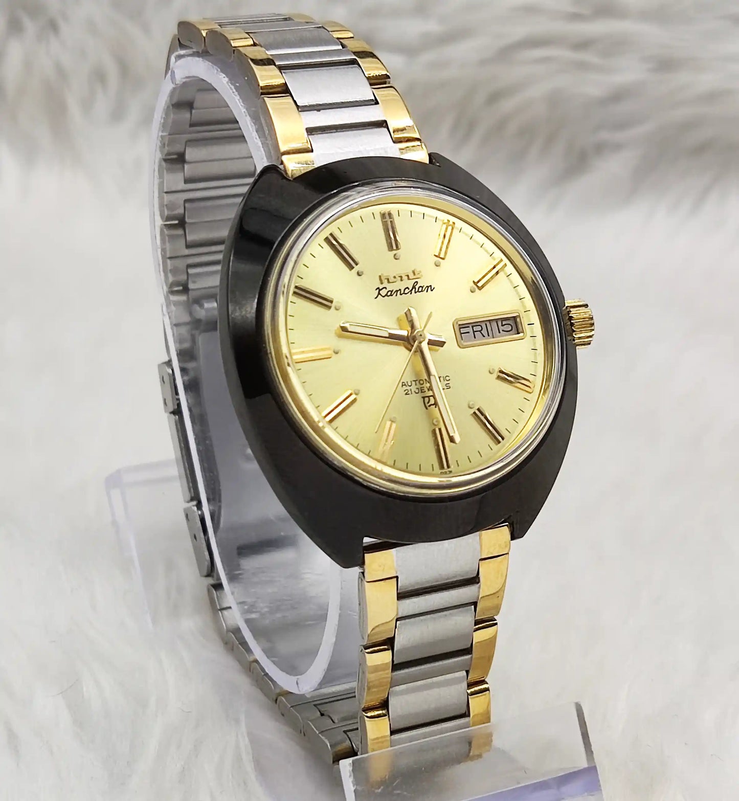 HMT Kanchan Para Shock 21 Jewels Automatic Golden Dial Watch