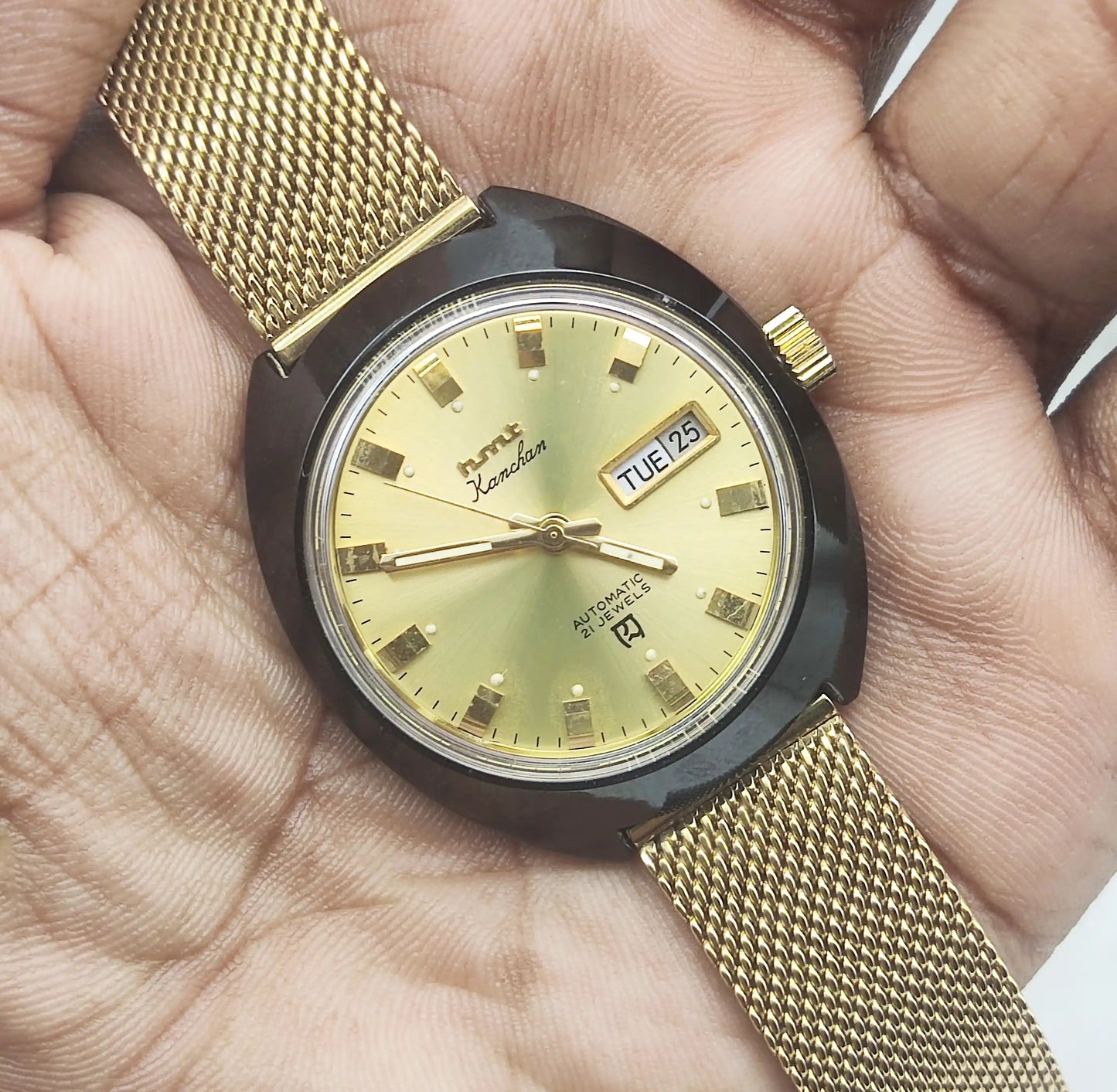 HMT Kanchan Para Shock 21 Jewels Golden Dial Automatic