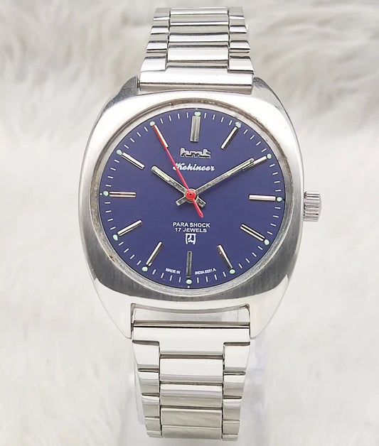 HMT Kohinoor Watch - 17 Jewels Blue Dial Para Shock Handwinding Timepiece