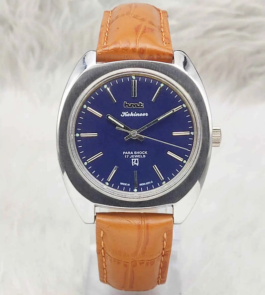 HMT Kohinoor Handwinding Watch - 17 Jewels Blue Dial with Stick Indices