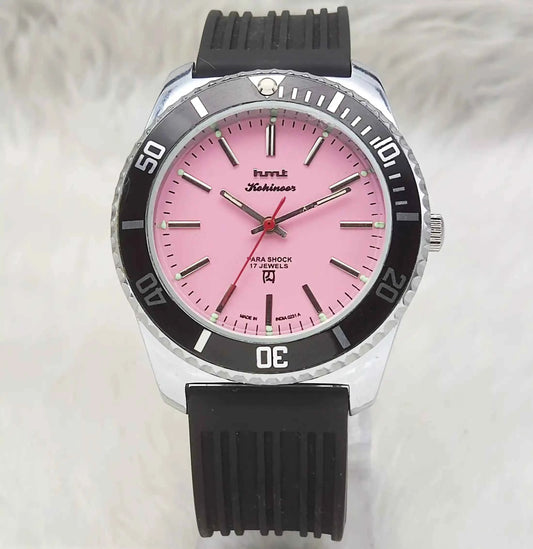 HMT Kohinoor Handwinding Watch - 17 Jewels Pink Dial with Stick Indices 0231