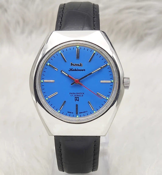HMT Kohinoor Blue Dial Watch - Elegant Handwinding 17 Jewels Timepiece