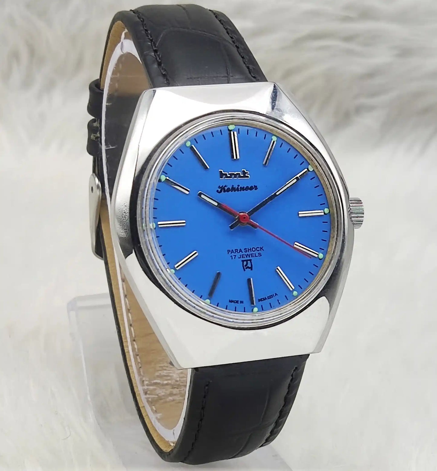 HMT Kohinoor Blue Dial Watch - Elegant Handwinding 17 Jewels Timepiece