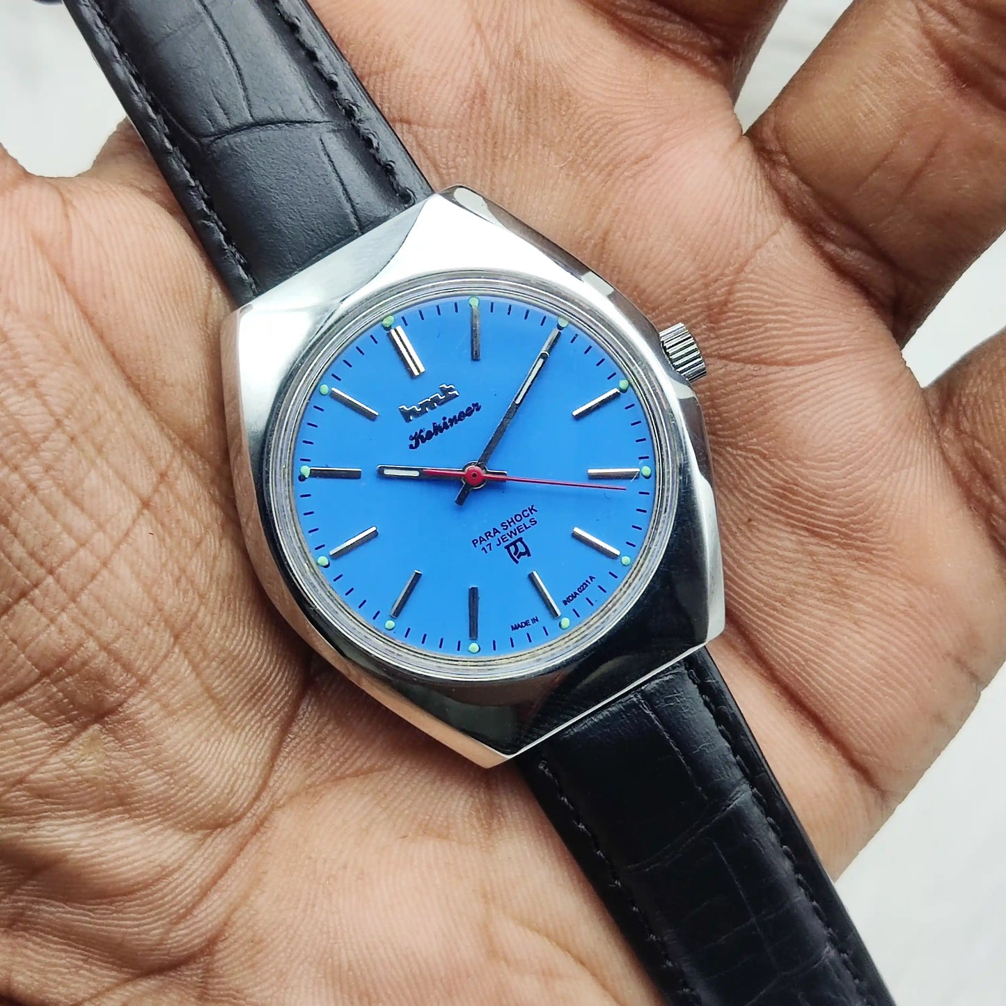 HMT Kohinoor Blue Dial Watch - Elegant Handwinding 17 Jewels Timepiece