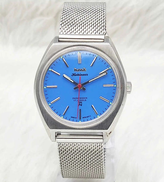 HMT Kohinoor 17 Jewels Para Shock Light Blue Dial Stick Indices