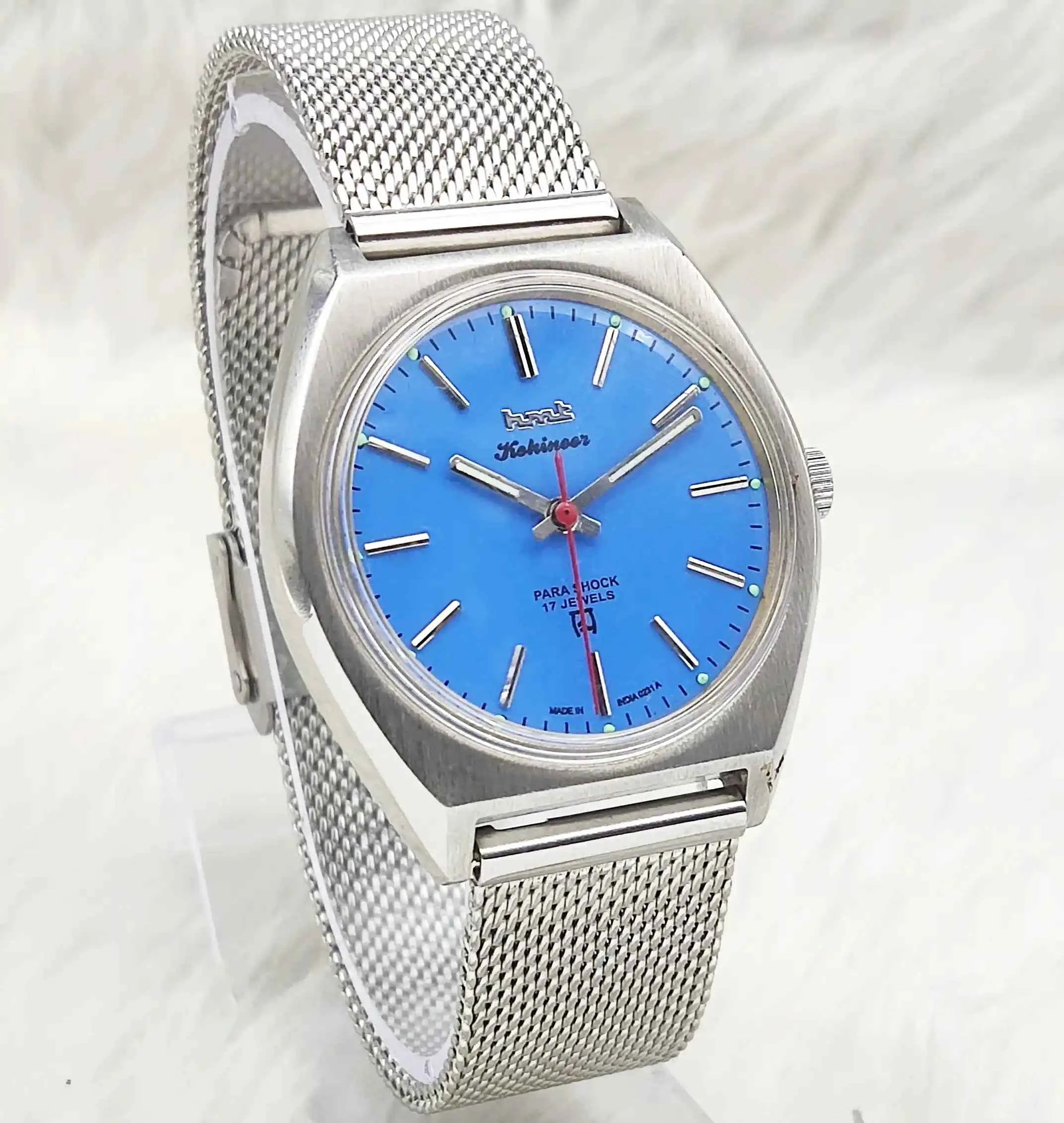 HMT Kohinoor 17 Jewels Para Shock Light Blue Dial Stick Indices