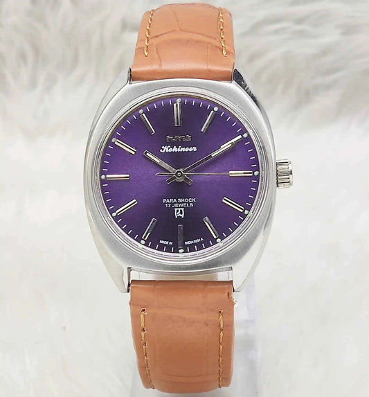HMT Kohinoor Men's Watch with Purple Dial - 17 Jewels Handwinding Timepiece