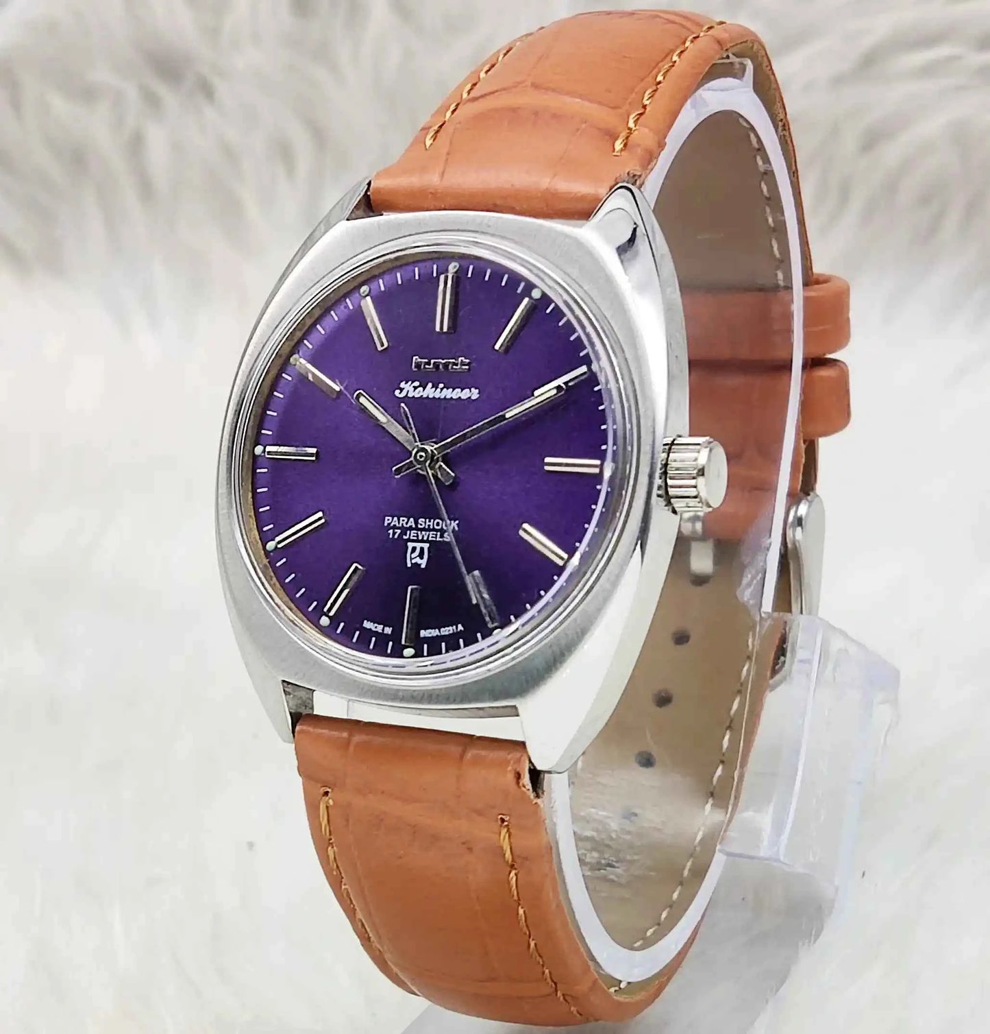 HMT Kohinoor Men's Watch with Purple Dial - 17 Jewels Handwinding Timepiece
