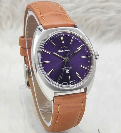 HMT Kohinoor Men's Watch with Purple Dial - 17 Jewels Handwinding Timepiece