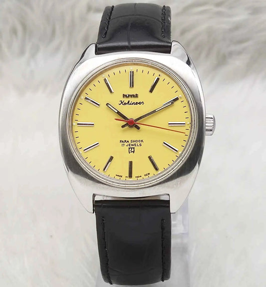 HMT Kohinoor Yellow Dial Watch - 17 Jewels Handwinding Timeless Elegance