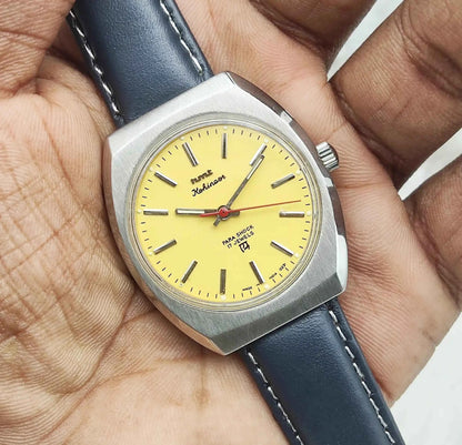 HMT Kohinoor Yellow Dial Watch – 17 Jewels Men's Handwinding Timepiece