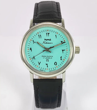 HMT Kohinoor Arabic 17 Jewels Turquoise Dial Handwinding Men's Watch - Discover-Diamonds