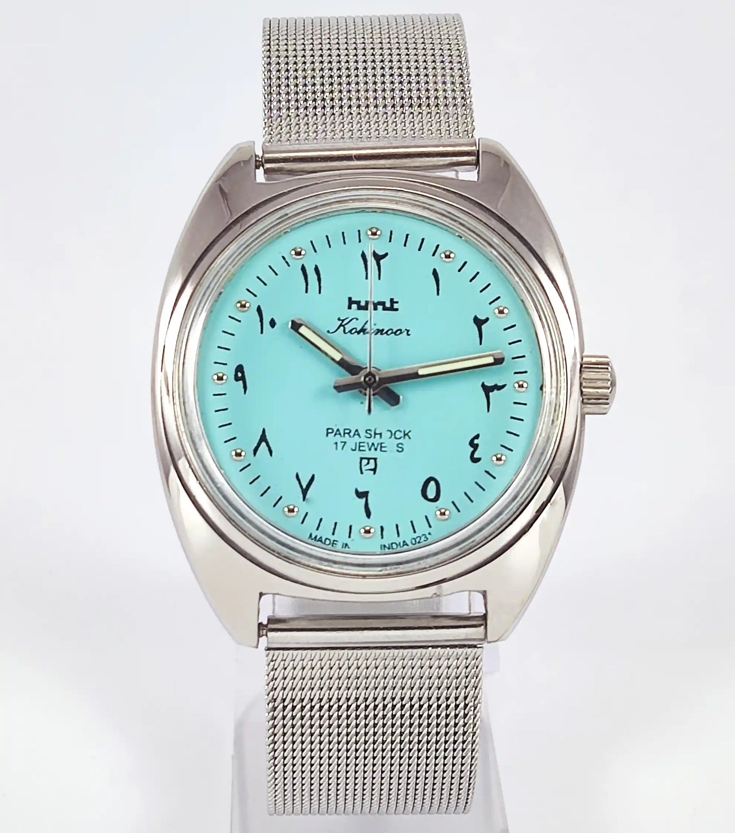 HMT Kohinoor Arabic Font 17 Jewels Turquoise Dial Handwinding Discover-Diamonds