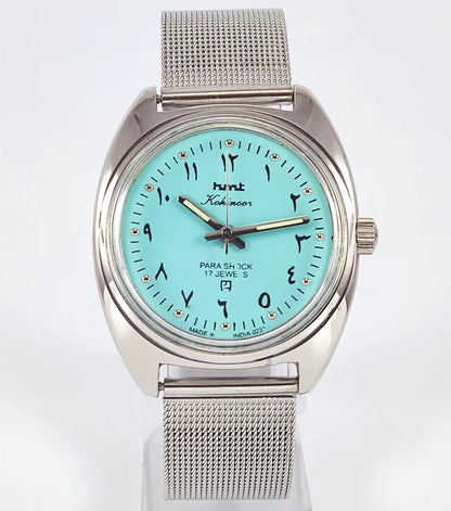 HMT Kohinoor Arabic Font 17 Jewels Turquoise Dial Handwinding Discover-Diamonds