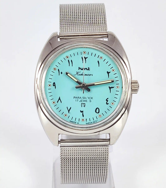 HMT Kohinoor Arabic Font 17 Jewels Turquoise Dial Handwinding Discover-Diamonds
