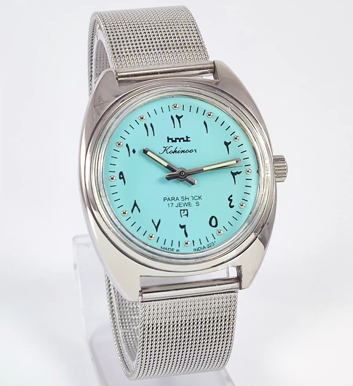HMT Kohinoor Arabic Font 17 Jewels Turquoise Dial Handwinding Discover-Diamonds