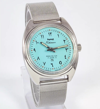 HMT Kohinoor Arabic Font 17 Jewels Turquoise Dial Handwinding Discover-Diamonds
