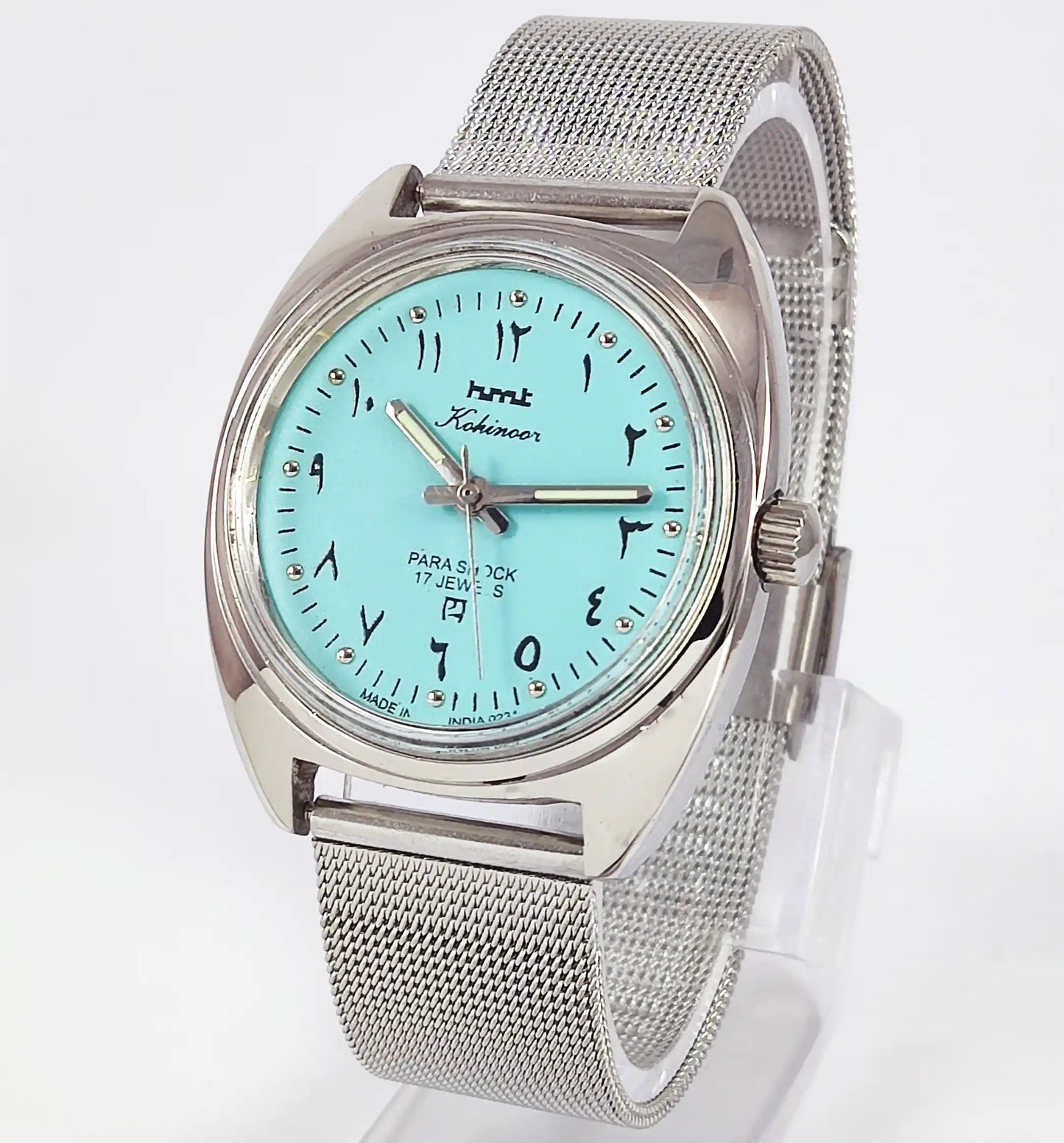 HMT Kohinoor Arabic Font 17 Jewels Turquoise Dial Handwinding Discover-Diamonds