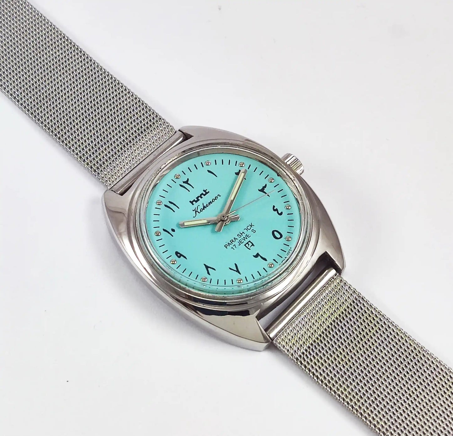 HMT Kohinoor Arabic Font 17 Jewels Turquoise Dial Handwinding Discover-Diamonds