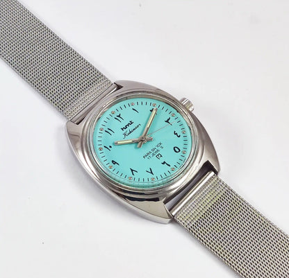 HMT Kohinoor Arabic Font 17 Jewels Turquoise Dial Handwinding Discover-Diamonds