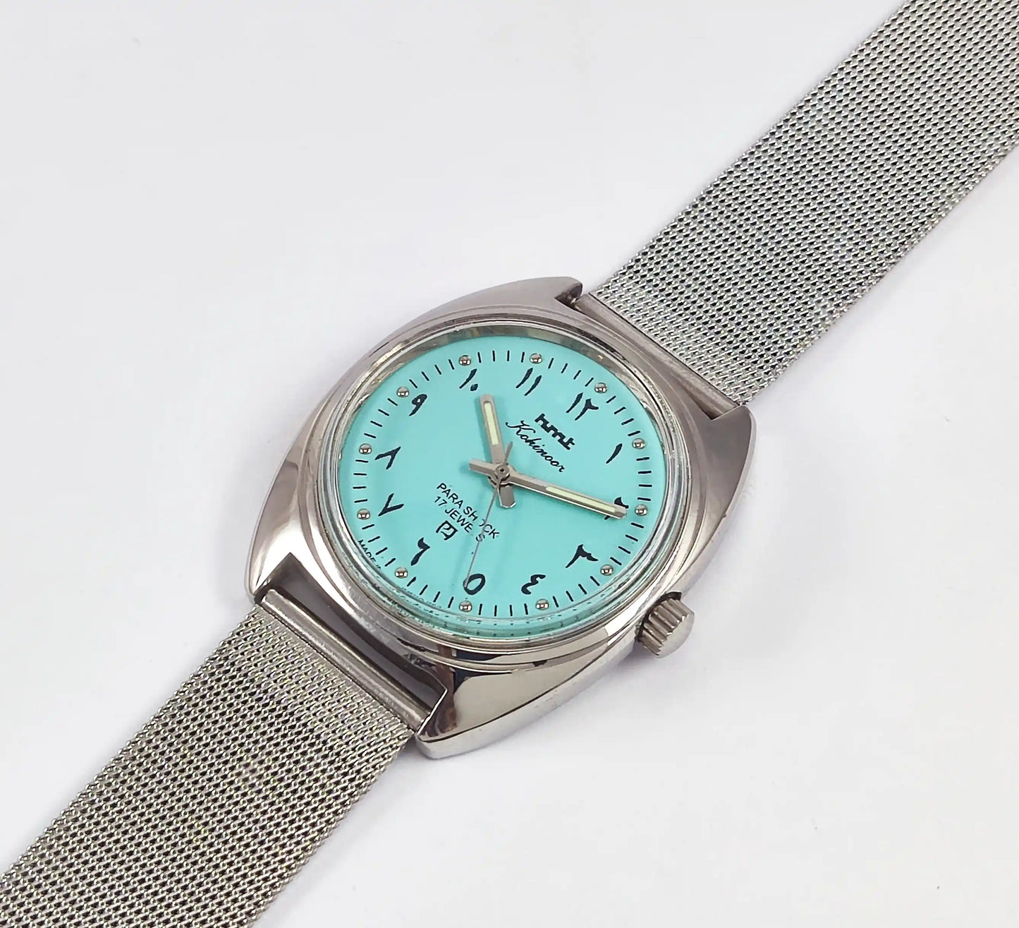 HMT Kohinoor Arabic Font 17 Jewels Turquoise Dial Handwinding Discover-Diamonds