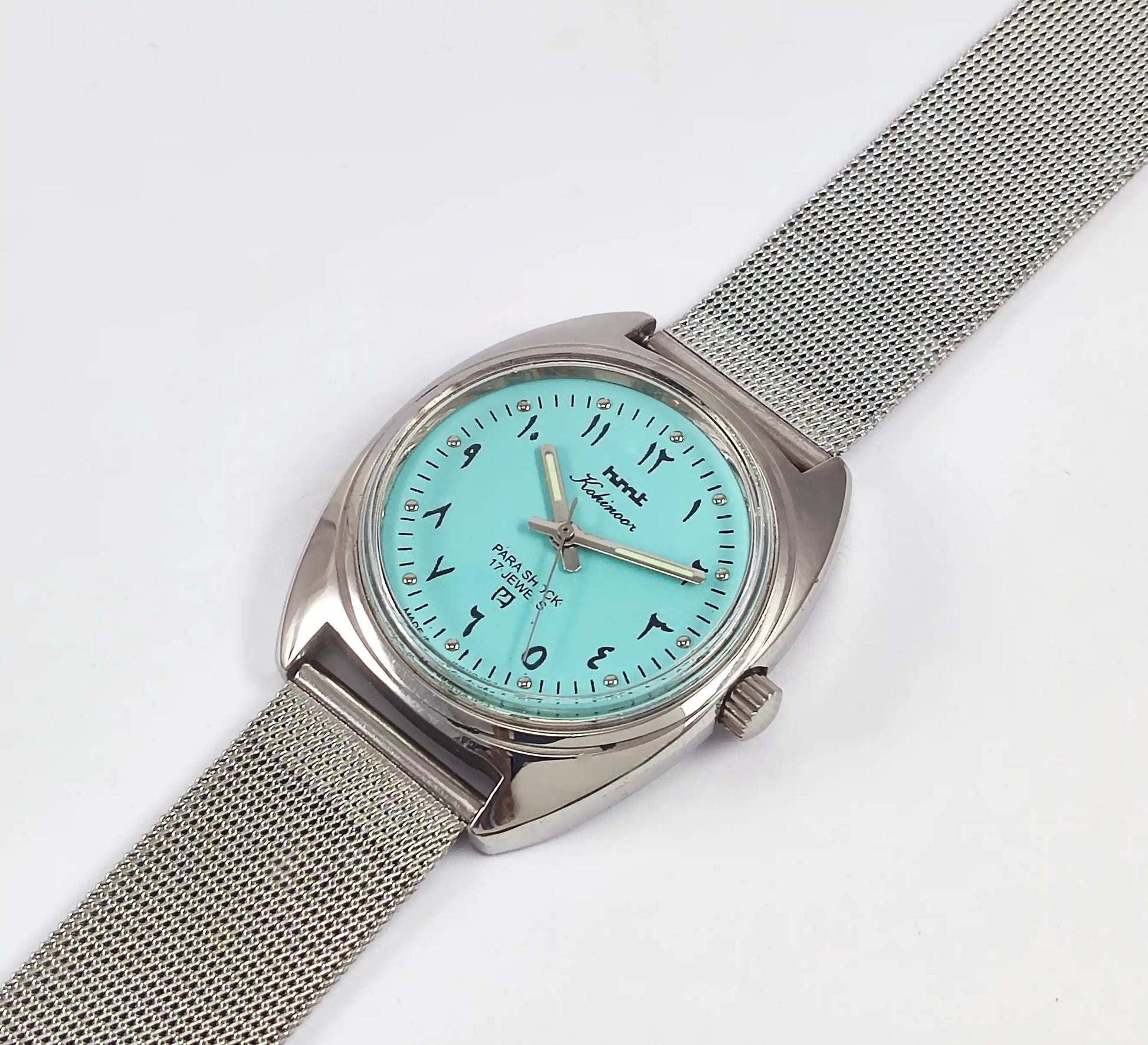 HMT Kohinoor Arabic Font 17 Jewels Turquoise Dial Handwinding Discover-Diamonds