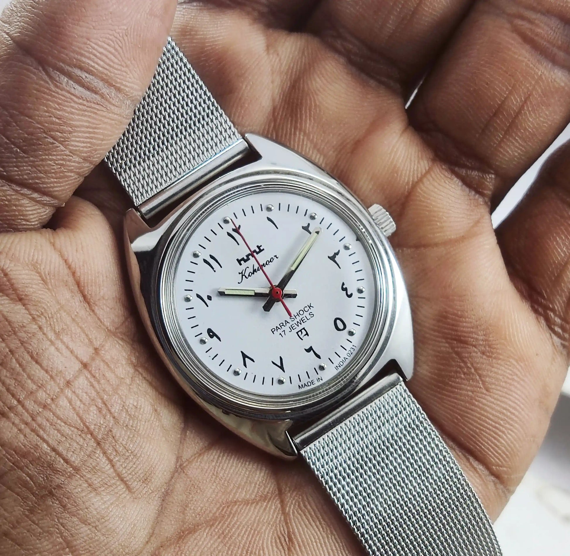 HMT Kohinoor Arabic Font 17 Jewels White Dial Handwinding Discover-Diamonds