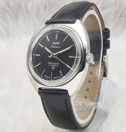 HMT Kohinoor Black Dial 17 Jewels Para Shock Stick Indices Watch