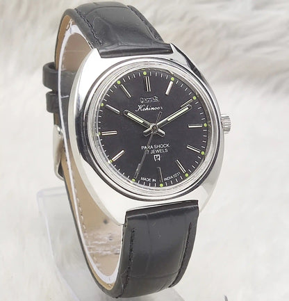 HMT Kohinoor Black Dial 17 Jewels Para Shock Stick Indices Watch
