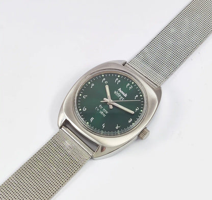 HMT Kohinoor Devanagari Font Green Dial 17 Jewels Para Shock Discover-Diamonds