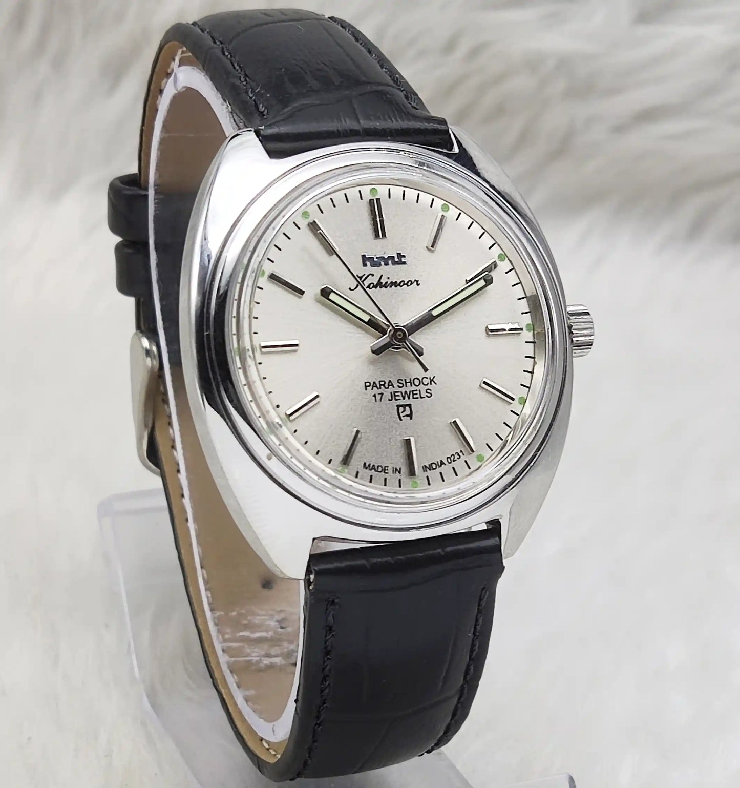 HMT Kohinoor Gray Dial 17 Jewels Para Shock Stick Indices Watch