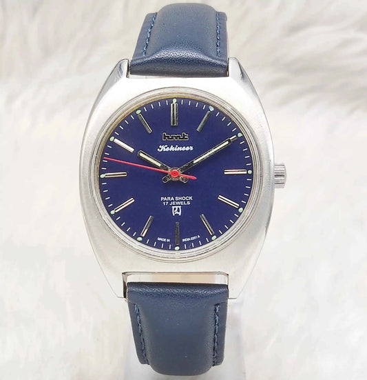 HMT Kohinoor Handwinding Watch 0231 with 17 Jewels and Dark Blue Dial Stick Indices