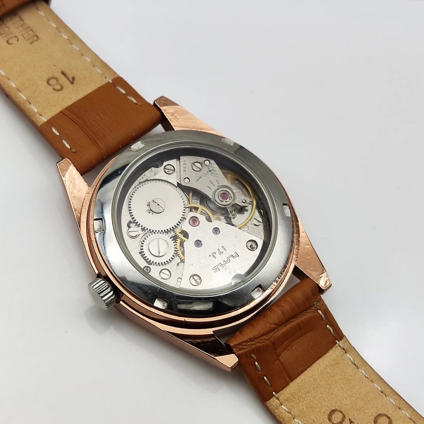HMT Kohinoor Handwinding 17 Jewels Golden Dial Watch Transparent Back