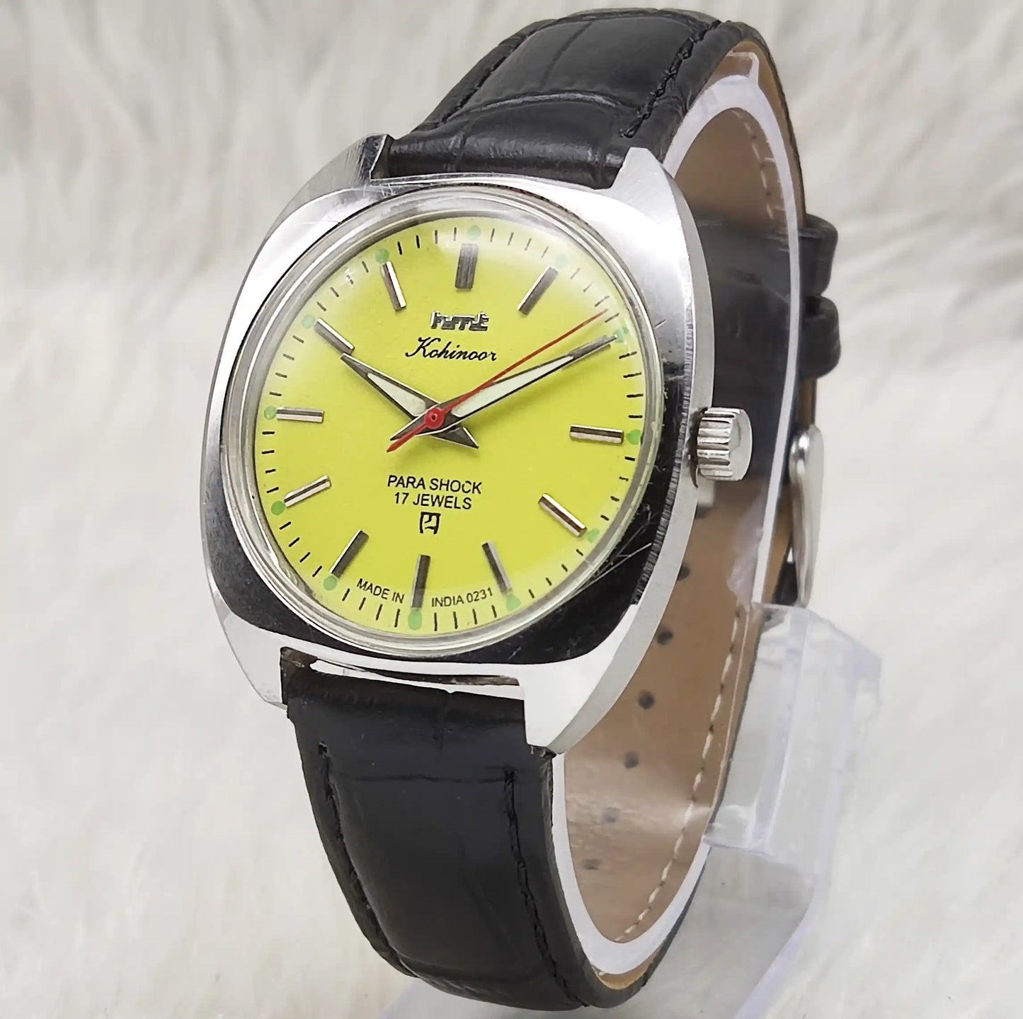 HMT Kohinoor Mechanical Watch 17 Jewels with Lemon Yellow Dial and Handwinding Movement for Men