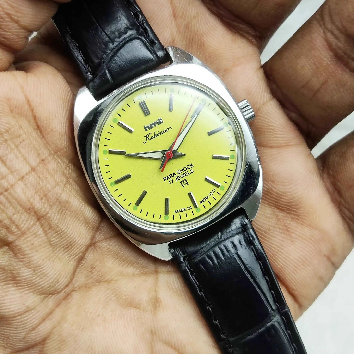 HMT Kohinoor Mechanical Watch 17 Jewels, Stick Indices, Black Dial, Handwinding Movement