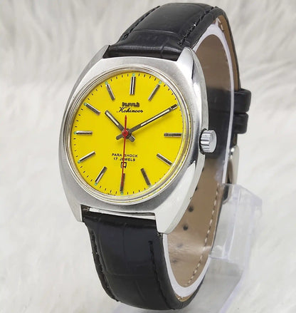 HMT Kohinoor Mechanical Watch 17 Jewels with Yellow Dial and Handwinding Movement