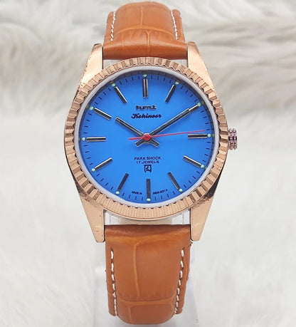 HMT Kohinoor Peacock Blue Dial Watch - 17 Jewels Men's Handwinding Timepiece Transparent Back