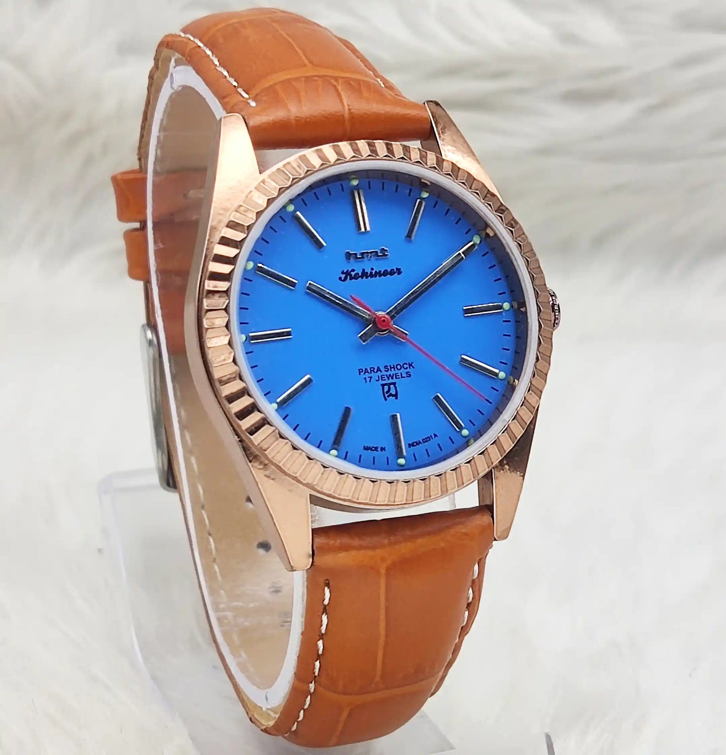 HMT Kohinoor Peacock Blue Dial Watch - 17 Jewels Men's Handwinding Timepiece Transparent Back