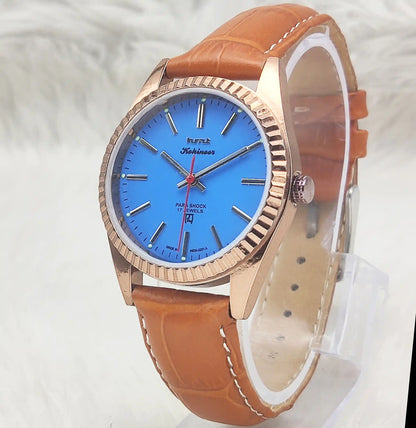 HMT Kohinoor Peacock Blue Dial Watch - 17 Jewels Men's Handwinding Timepiece Transparent Back