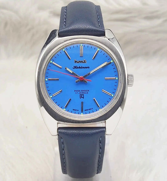 HMT Kohinoor Peacock Blue Dial Watch - 17 Jewels Men's Handwinding Timepiece for Timeless Style