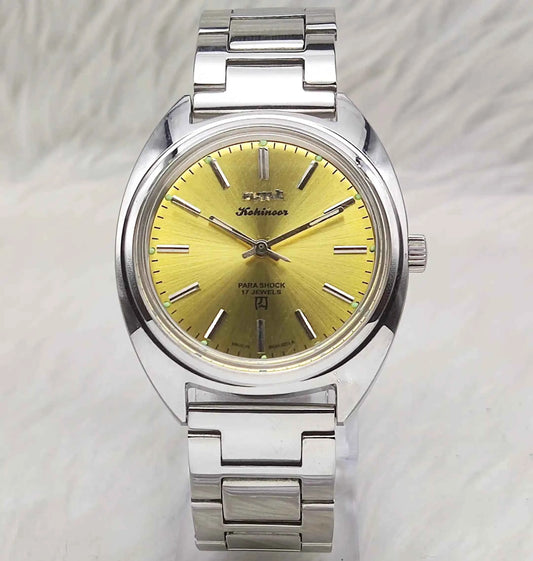 HMT Kohinoor Stick Indices Yellowish Dial Handwinding 17 Jewels