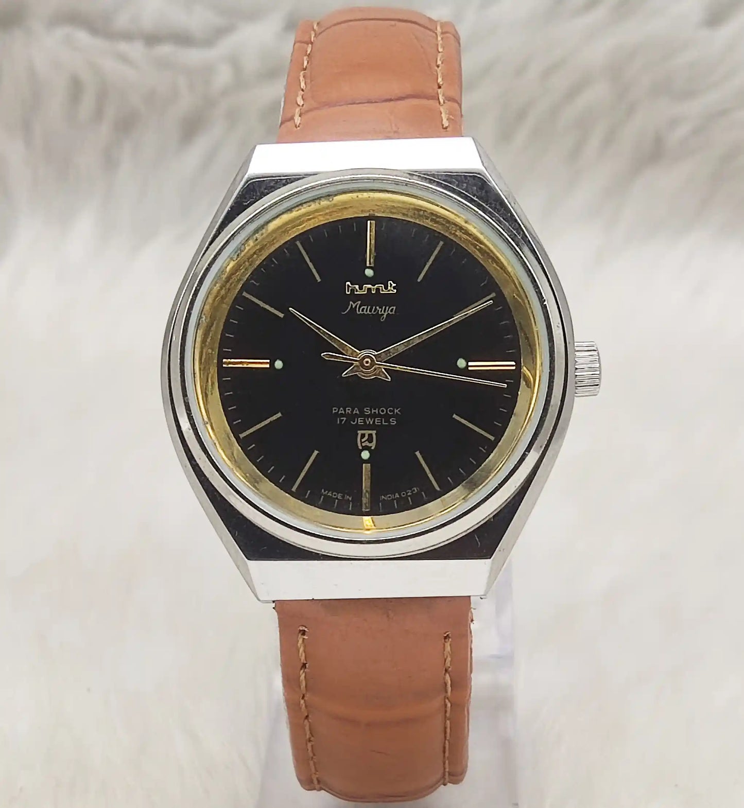 HMT Maurya Black Dial Watch with 17 Jewels and Stick Indices