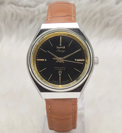 HMT Maurya Black Dial Watch with 17 Jewels and Stick Indices