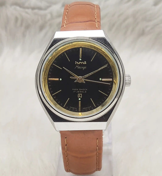 HMT Maurya Black Dial Watch with 17 Jewels and Stick Indices