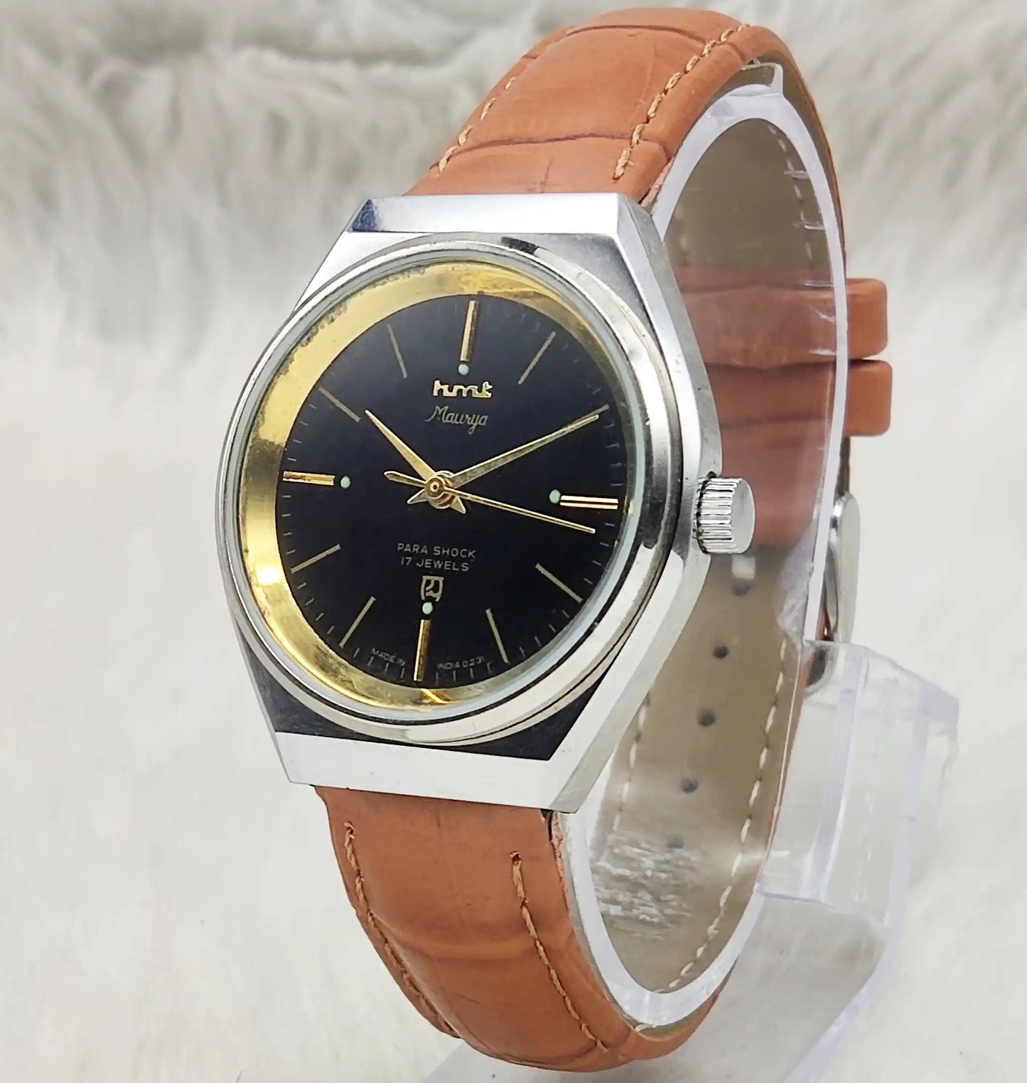 HMT Maurya Black Dial Watch with 17 Jewels and Stick Indices