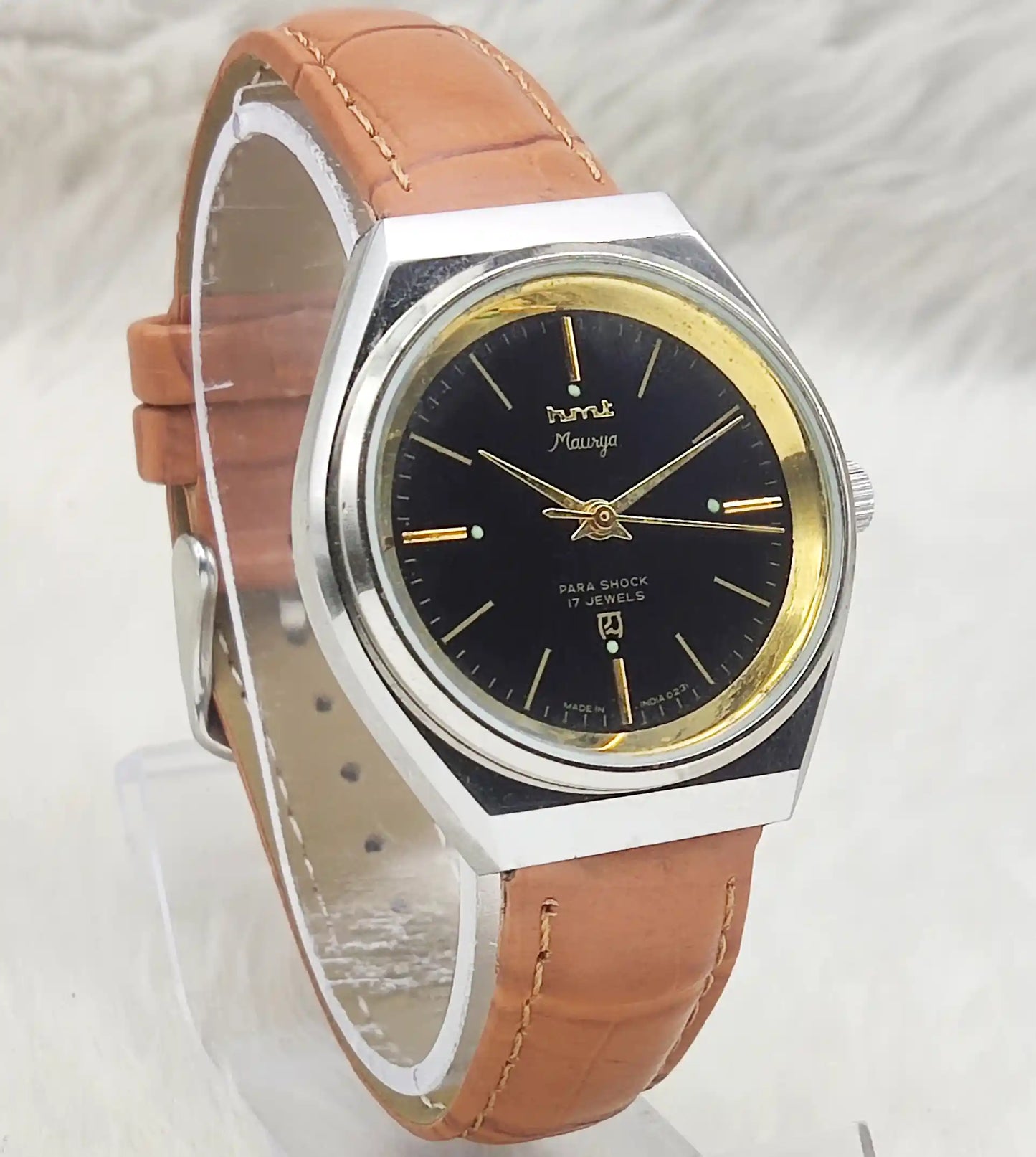 HMT Maurya Black Dial Watch with 17 Jewels and Stick Indices